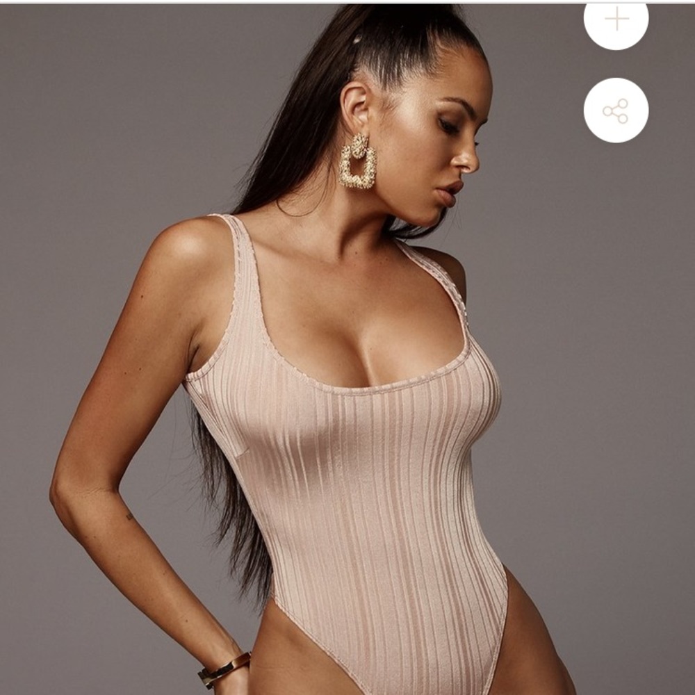 Textured Bodysuit in Tan - S